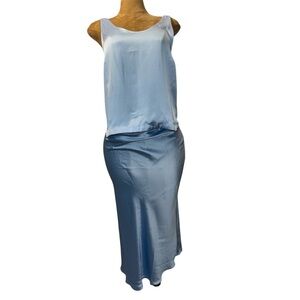 LOFT 2 piece Light Blue Satin Midi Skirt & tank top,  NWT women’s Sz M​